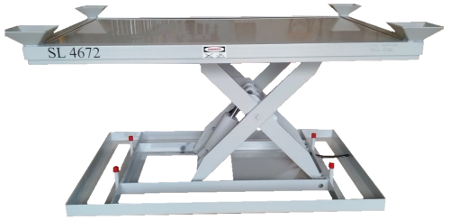 White scissor lift table in raised position 